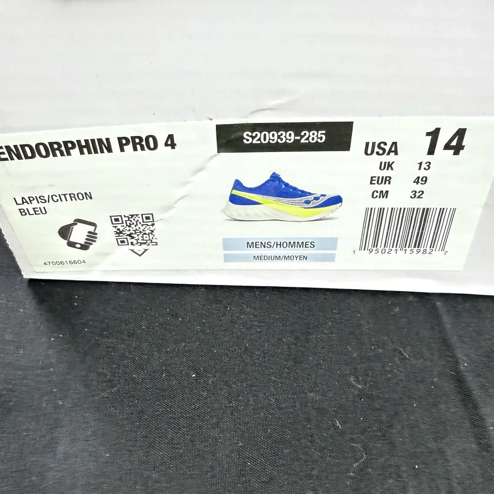Size 14 Saucony Endorphin Pro 4 Men's Running Shoes Lapis Citron Blue Yellow